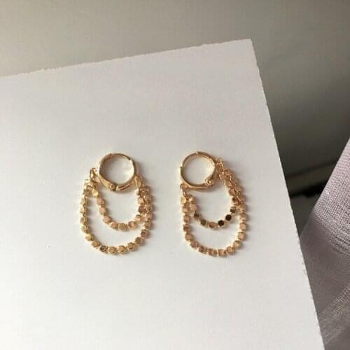 Long beautiful double-layer hanging art sense metal texture atmospheric street beat earrings