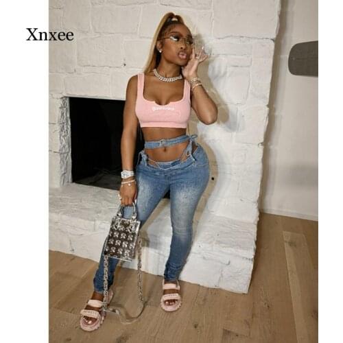 Womens High-Waist Patchwork Cutout Bandage Pocket Jeans Fall and Winter Womens Fashion Sexy Trousers