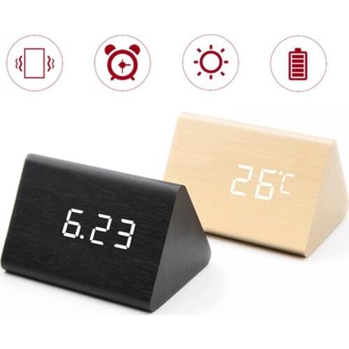 New Style Sound Control USB Rechargeable LED Digital Wooden Noctilucence Alarm Clock Home Bedroom Dormitory Desktop Decor