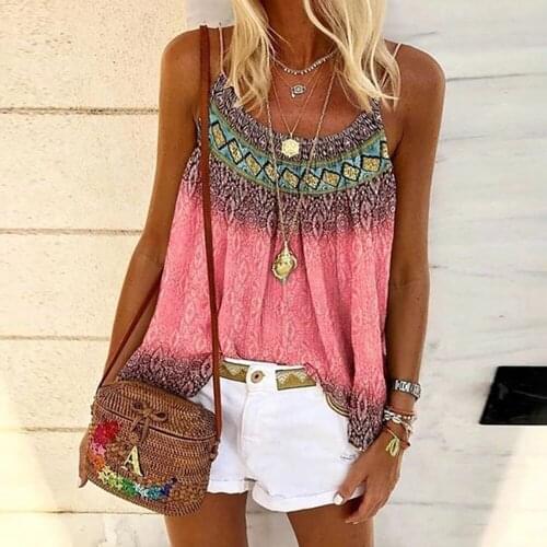 Sexy O Neck Print Tee Shirt Femme Tank Tops Women 2021 Summer Boho Beach Loose Casual Top Femme Tanks Camis Plus Size 5xl