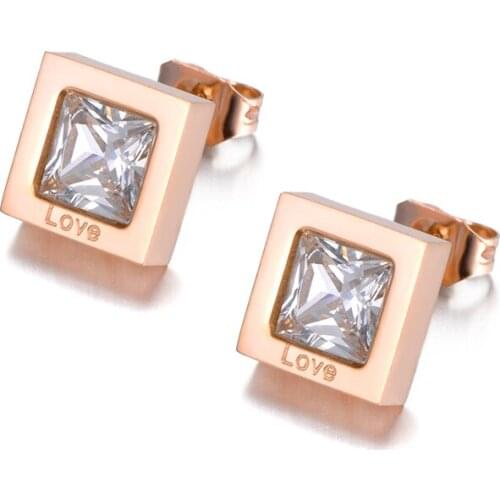 Cubic Zirconia Stud Earrings White CZ Crystal Jewelry 3 Colors Plated Stainless Steel Women Gift Rhinestone JE18485