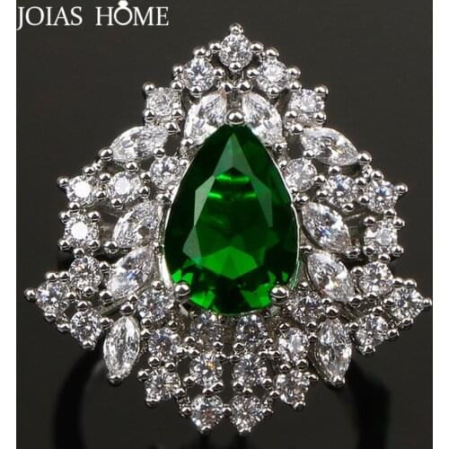 Joiashome Classic 925 Sterling Silver Women Ring With Oval Shape Emerald Gemstones Zircon Fine Jewelery For Charm Lady Gift