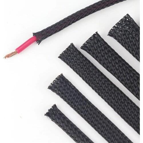 5 size*1M Cable Sleeve Black Insulated Braided Sleeve Auto Wire Harnessing High Density Sheathing 4/6/8/10/12MM