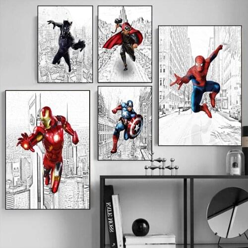 Captain America Iron Man Hulk Canvas Paintings Marvel Avengers Posters Cartoon Prints Wall Art Pictures for Living Home Decor