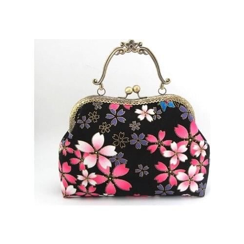 24*17*6cm Handmade Retro Floral Cotton Linen Fabric Mouth Gold Frame Material Kit Clutch Bag Chain Handbags Messenger Bags