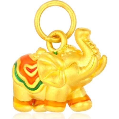 Pure 24k Yellow Gold Pendant 3D Lovely Enamel Elephant Pendant 0.9-1.2g 11x11.3mm Gift For Women