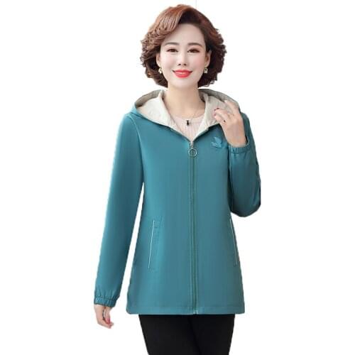 Middle-aged and Elderly Womens Coat 2020 New Spring Autumn Casual Hooded Zipper Short Jacket Outwear Female Tops Plus Size 5XL