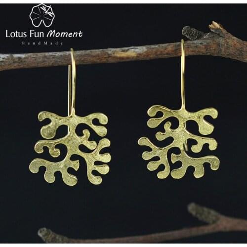 Lotus Fun Moment Real 925 Sterling Silver Natural Handmade Fashion Jewelry Vintage Irregular Tree Drop Earrings for Women