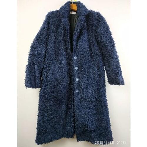 Terry loop navy blue plus cotton windbreaker in the long section of warm fashion womens clothing