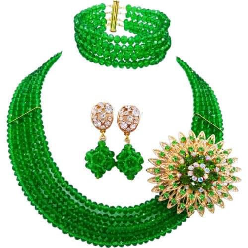 Majalia Classic Nigeria Wedding African Beads Green Crystal Necklace Bracelet Earrings Jewelry Set MH-13