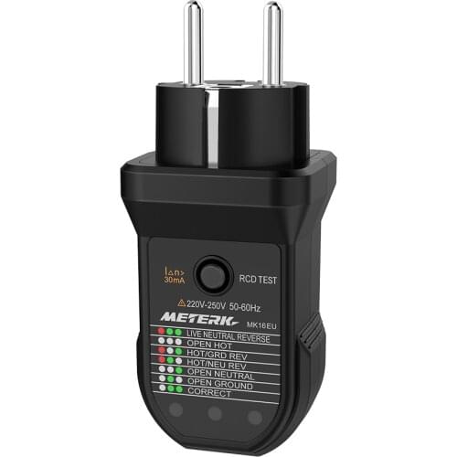 Meterk Advanced RCD Electric Socket Tester Automatic Neutral Live Earth Wire Test Electric Circuit Polarity Detector EU/US Plug