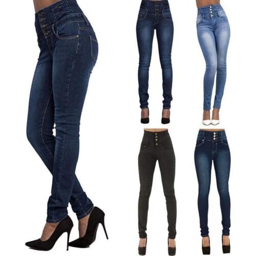 Fashion Ladies High Waist Slim Skinny Jeans Stretch Pencil Denim Pants Trousers