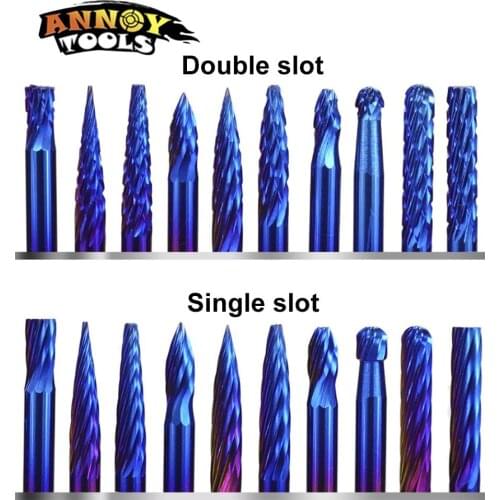 20pcs 3.175MM diameter Rotary Burrs Set Nano Blue Coating Carbide Router Rasps Single flute and Double fluted blade File