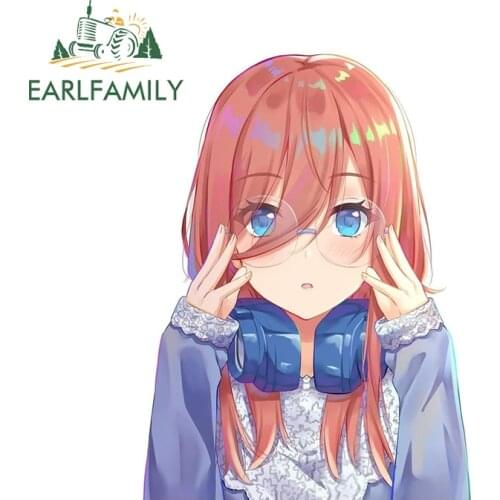 EARLFAMILY 13cm x 10cm for Miku Nakano Car Sticker Waterproof Trunk Car Body Decal Scratch-Proof Graffiti Car Door Protector