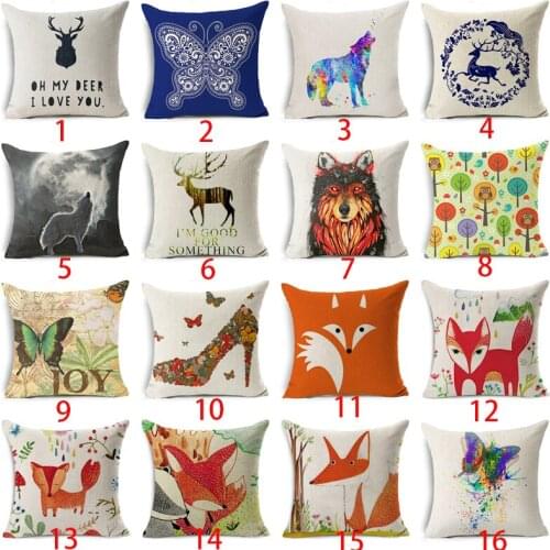 Red Fox Cushion Cover Cotton Linen Letter Cartoon Tree Deer Wolf High Heels Home Deocrative Pillow Cover for Sofa Cojines