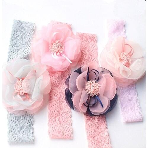 New 10pcs/lot Kawaii Korean Floral Hairbands Kids Elastic Soft Flower Hair Band Girl Princess Double Layers Multicolor Headbands