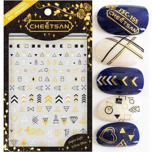 Newest TSC-155 3D nail sticker geometry pattern back glue decal DIY decorations for nail tips