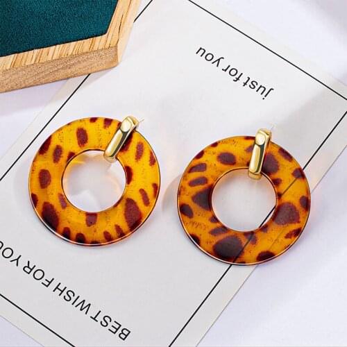 New Vintage Brown Acrylic Hoop Drop Earrings for Women Female Bohemian Large Leopard Acetate Dangle Earring 2021 Trend Jewelry