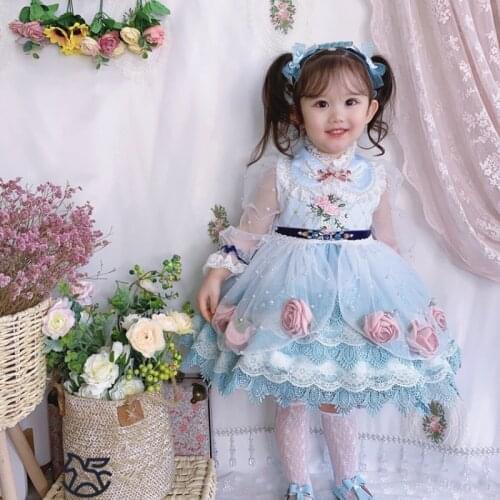 Autumn Spain Baby Girls Flower Princess Dress Pretty Girls Party Eid Dress Quality Wedding Dress Toddler Girl Christmas Outfits