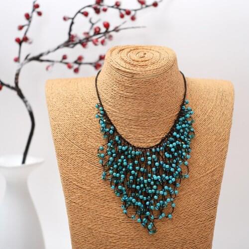 Bohemian Handicraft Natural Stone Necklace Chains Aventurine Turquoises Lapis Lazuli Stone Chips Beads 16.5" Choker Necklace