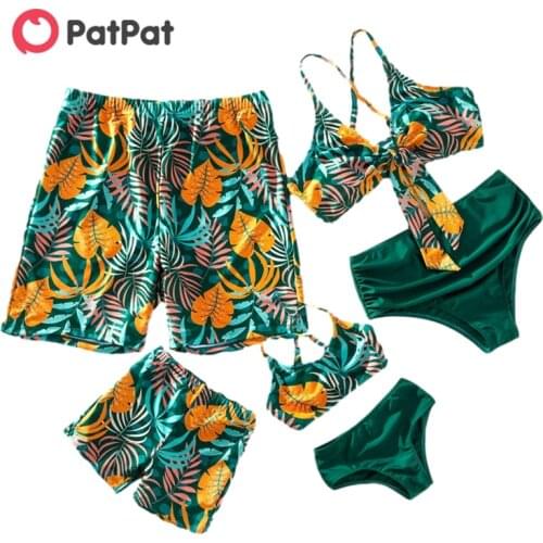 PatPat 2021 New Summer Tropical Leaf Print Strappy Matching Swimsuits Family Look Childrens Clothing