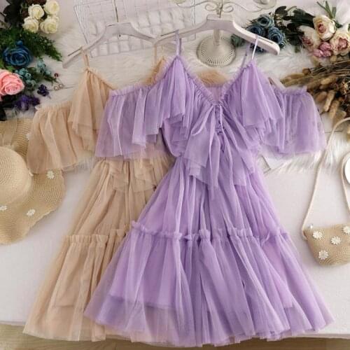 Summer Ruffle Mesh Dress Women 2021 Elegant Solid Sweet Dresse Vestido Sexy Off Shoulder Mini White Dress Vestidos De Mujer New