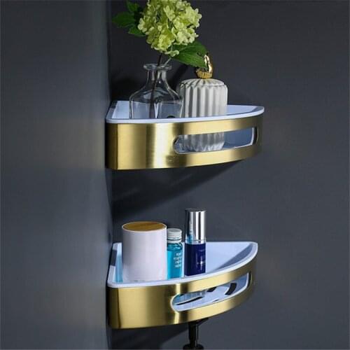 Bathroom Shelf Bath Shower Rack 304 Stainless Steel Corner Shelf Bath Holder Wall Mounted Brushed gold 1-3 tier Bath hardware