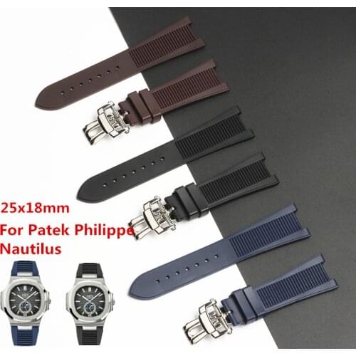 25mm Rubber Silicone Watch Strap Black Brown Blue Folding Buckle Watchbands for PATEK PHILIPPE strap Nautilus Series Watchband