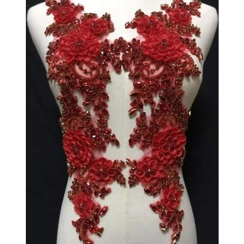 Deluxe 3D Handmade Flowers Rhinestone Applique Beaded Lace Applique Bridal Headpieces Sash Accessories