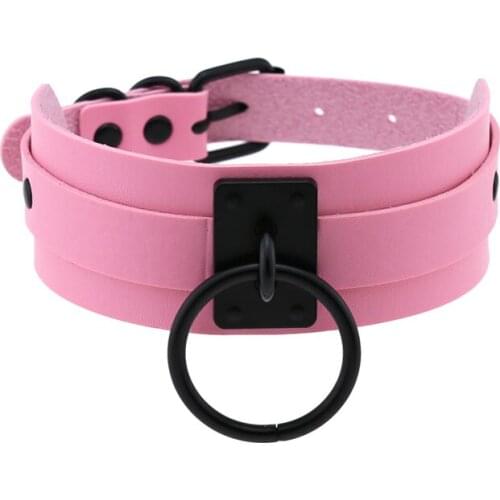 Pink Gothic leather Choker Goth Collar For Girls Women Punk Harajuku Leather Necklace New Collar Girls Party Club Jewelry
