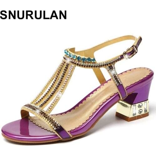 SNURULAN 2021 New Sexy Open Toe Summer Women Sandals Rhinestone Sandals Comfortable Elegant Women Shoes High Heel Sandals