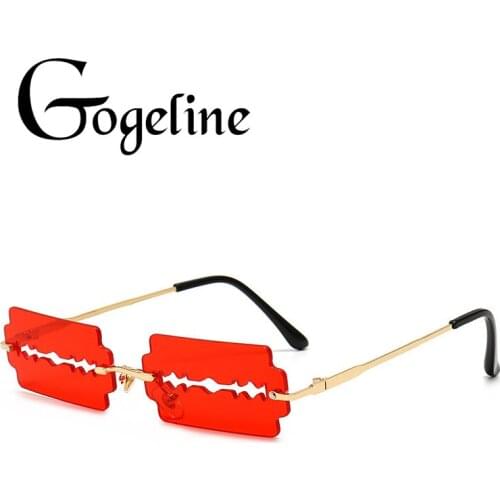 Small Rimless square sunglasses for women men UV400 Vintage Hollow out Eyewear orange red female shades Metal frame