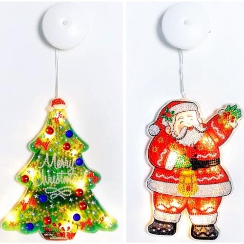 DIY Diamond Painting LED Hanging Lights Santa Claus Sucker Ornaments Lamp For Christmas Home Window Door Wall Decoration
