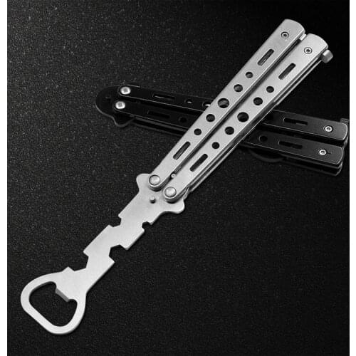 Stainless Steel Practice ButterflyTraining Knife Trainer Folding Knife Dull Tool knife butterfly in knife with bottle opener