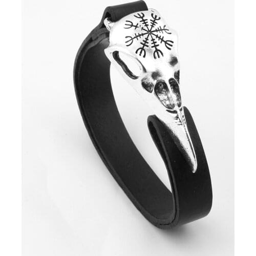 Yage Nordic viking odin symbol Raven Bracelet with really Leather