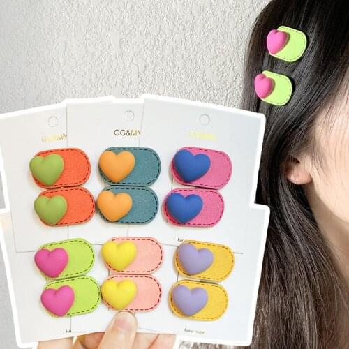 2pcs/lot version rainbow love children hairpin candy color duck mouth clip sweet cloth art BB clip female lovely hair ornaments
