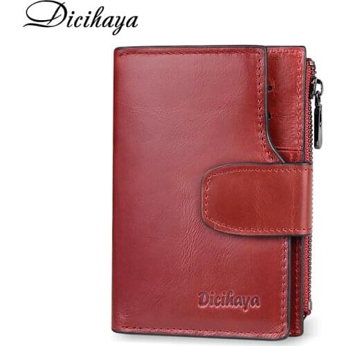 DICIHAYA Genuine Leather Women Wallet Hasp Small and Slim Coin Pocket Purse RED Women Wallets Cards Holders Brand Designer Purse