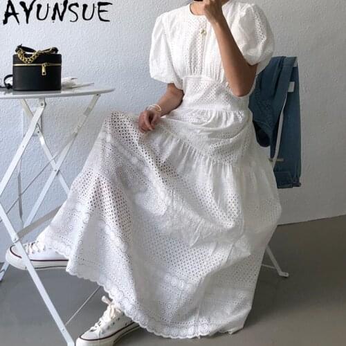 AYUNSUE Woman Dress 2021 Spring Summer White Long Dresses for Women Clothes Korean Fashion Lace Dress Elegant Vestidos KJ6824