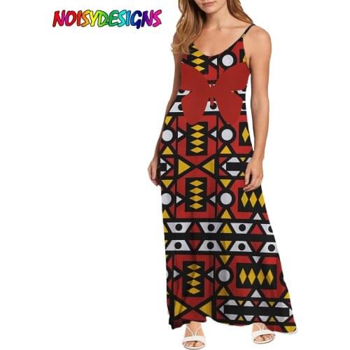 NOISYDESIGNS Woman Dress Fashion Sleeveless Red Ankara African Pattern Sling Dress Loose Long Maxi Camisole Dresses Wholesales