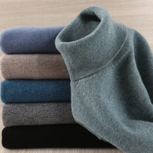 Winter Thick Warm Cashmere Sweater Men Turtleneck Mens Sweaters Knitted Pullover Men Classic Solid Color Wool Knitwear