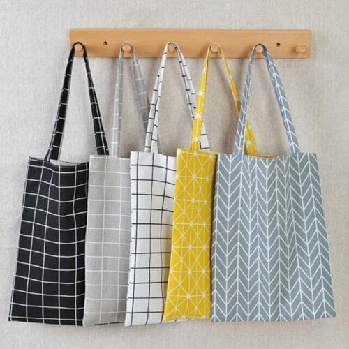 1pc 5 style linen check bag tote messenger outdoor cotton shoulder plaid shopping elegant convenient womens bag