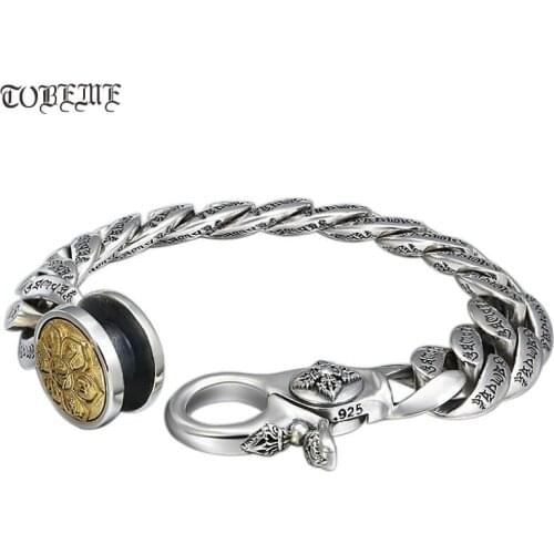 100% 925 Siilver Tibetan Six Words Proveb Bracelet Sterling Buddhist OM Mani Padme Hum Vajra Bracelet Lucky Tibetan Man Bracelet