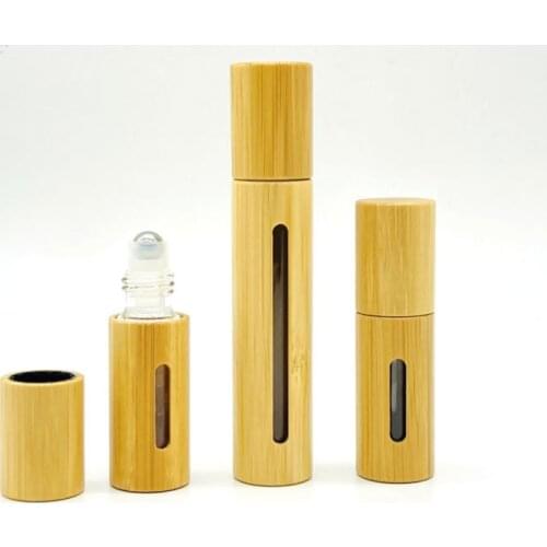 5ml 10ml Bamboo Roll On Bottle With Steel Roller Glass Cosmetic Container Portable Eye Essential Oil Massage Roller Ball Tube