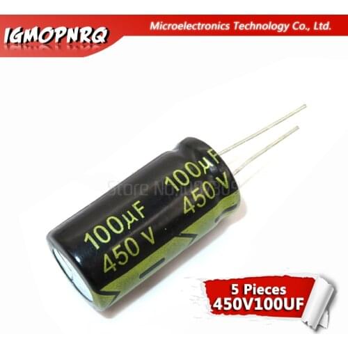 5pcs electrolytic capacitor 450V100UF volume 100UF 450V 18*35MM