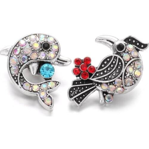 6pcs/lot Snap Jewelry Full Crystal Rhinestone Elephant Owl 18mm Snap Buttons Metal Charm Fit 18mm Snap Button Jewelry Bracelets