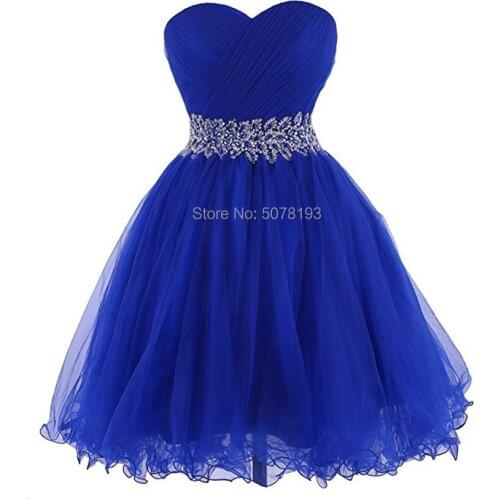 782 blue Hot sale sweetheart sleeveless A-line knee-length tulle homecoming dresses/formal gowns beaded short 2019 free shipping