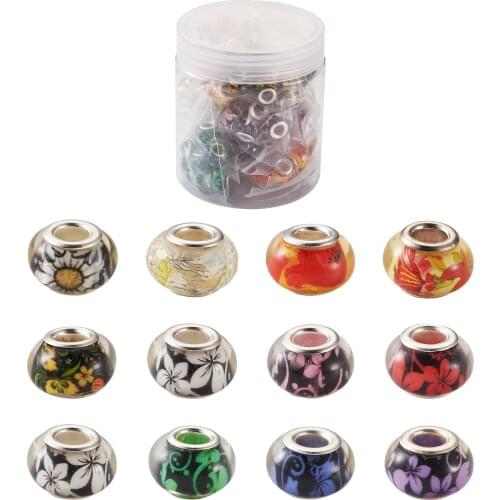 110Pcs/Box Mixed Large Hole Flower Pattern Acrylic European Beads Rondelle Resin Bead Charm Spacer For Bracelet Jewelry Making