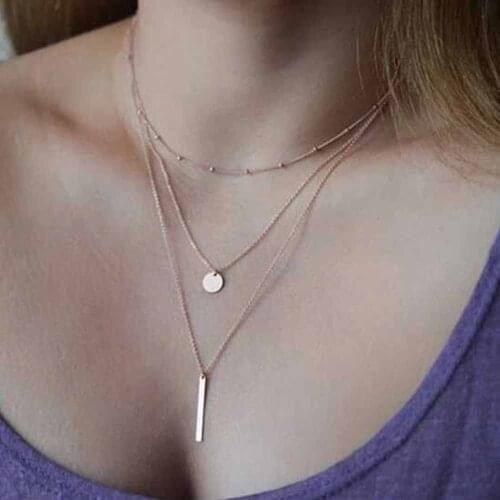 ALIUTOM 2020 Womens Fashion Jewelery Colar 1pc European Simple Gold Silver Color Multilayer Bar Coins Necklace Chainbone Chain