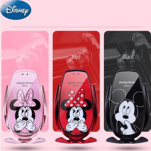 Disney Mickey Minnie Automatic Clamping Wireless Charger Car Phone Holder Smart Sensor Air Vent Mount Mobile Phone Stand Hold