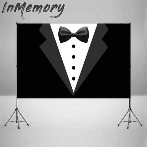 Black Suit Gentleman Photo Background Customize Classic Man 40th Birthday Backdrops Business Suit Classic Tuxedo Backdrop